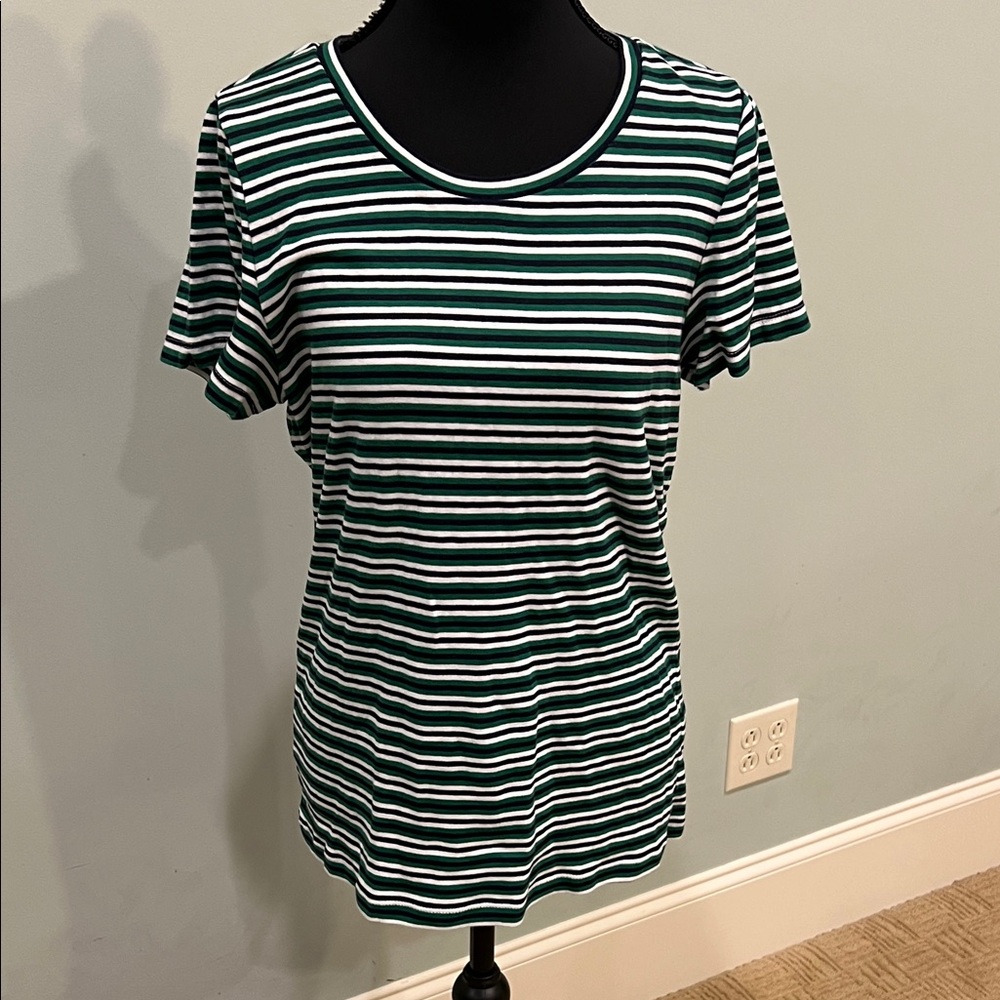 J. Crew Green and White Striped Short Sleeve Tee